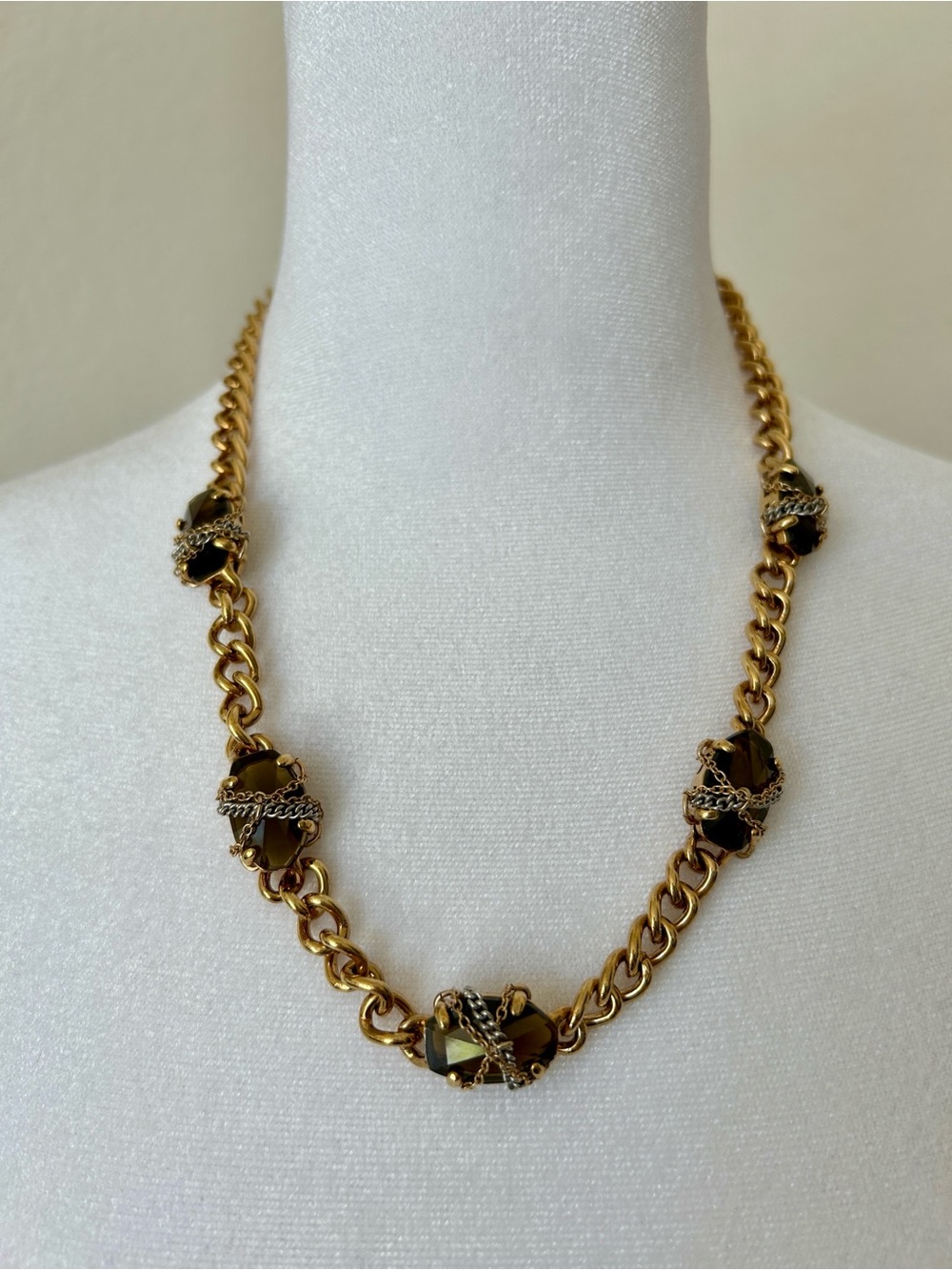 Gold Chain Necklace with Black Stones